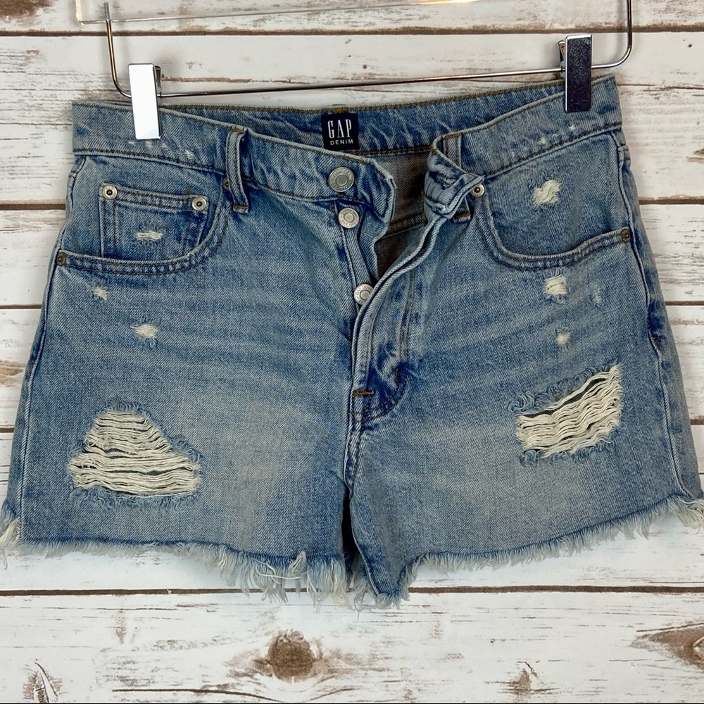 GAP High Rise Distressed Denim Shorts Lightwash Cutoff Shorts